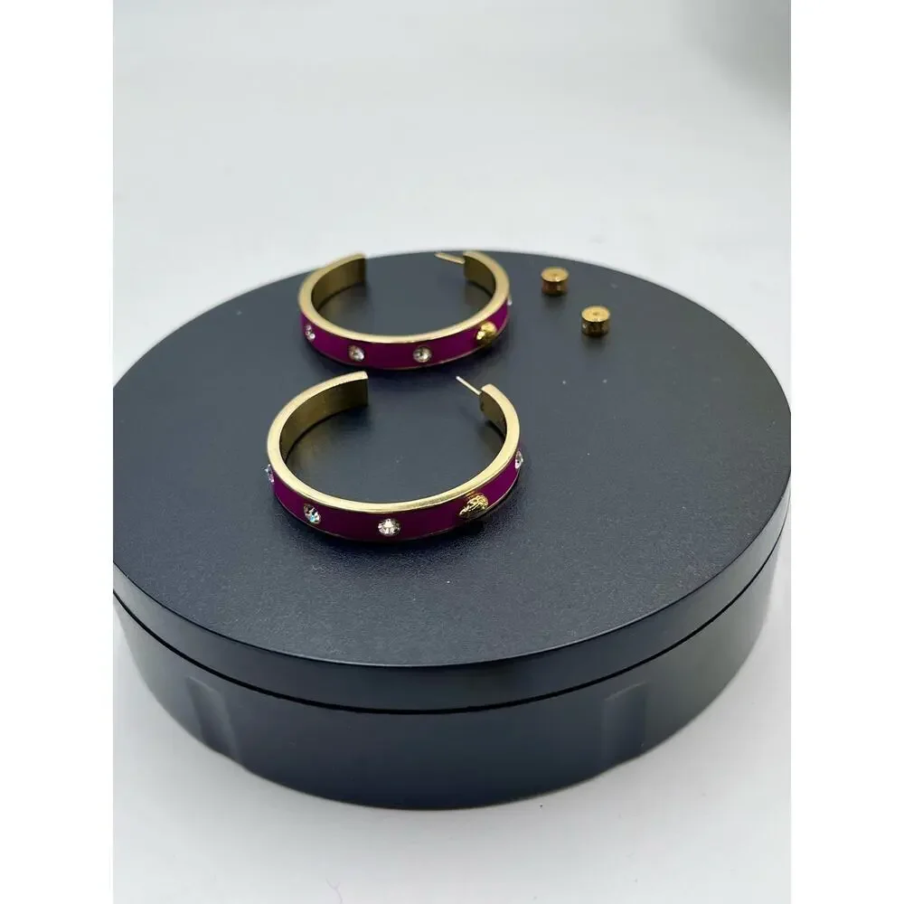 Kurt Geiger‎ Signed Fuchsia Enamel Eagle & Crystal Hoop Post Earrings